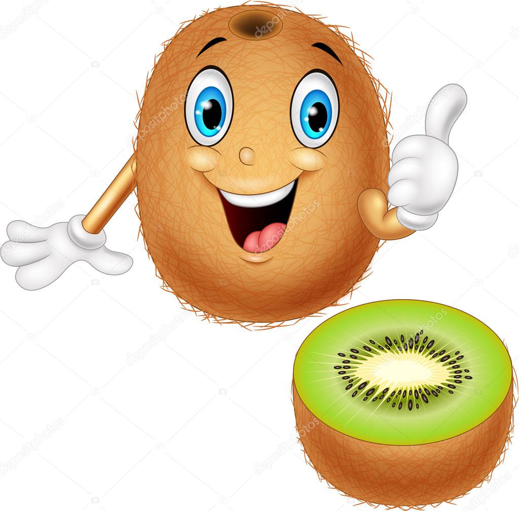 Animado: kiwi dibujo | Kiwi dibujos animados dando pulgares — Vector de