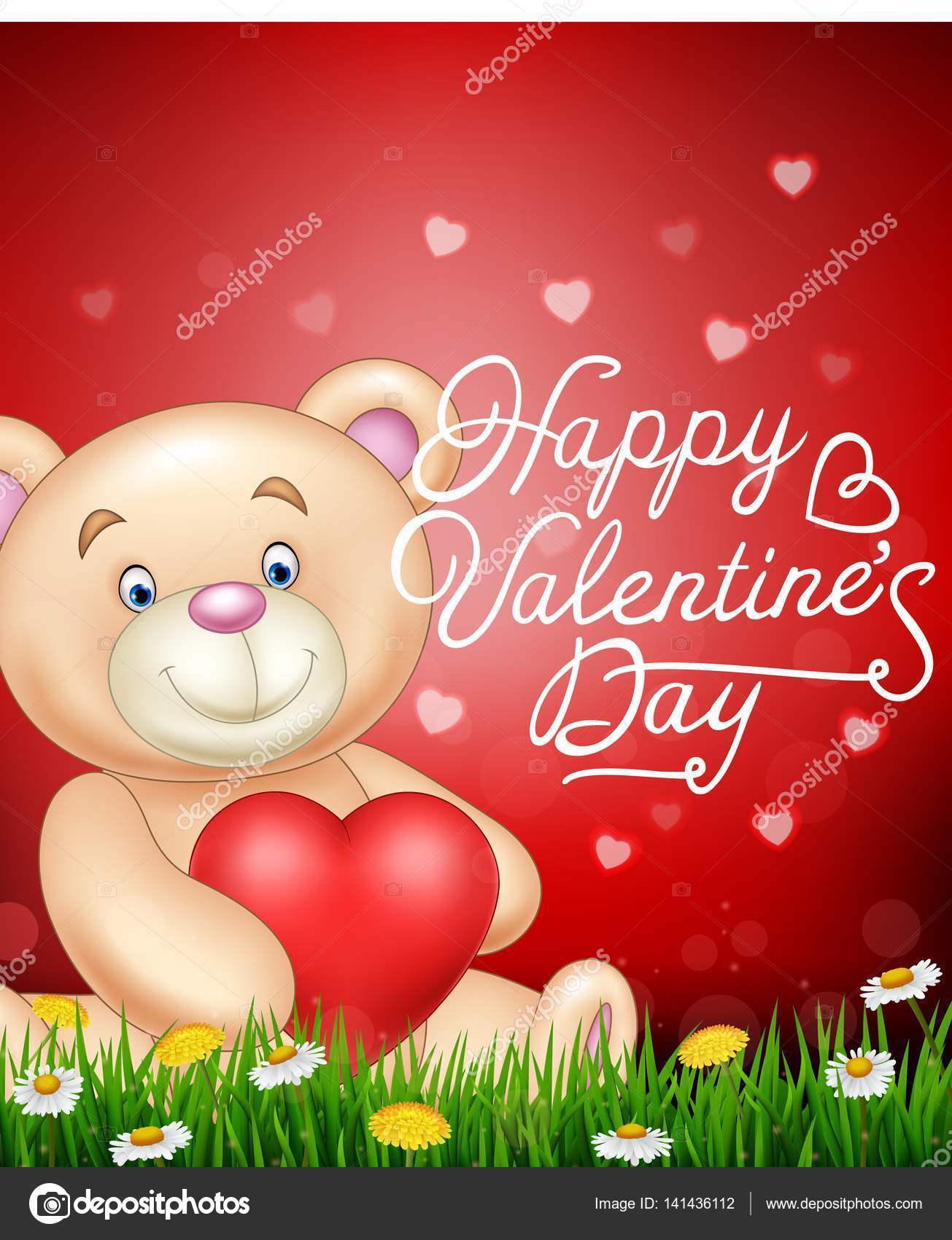 Illustrazione vettoriale di sfondo San Valentino con Cartoon orso che tiene palloncini cuore rosso — Vettoriali di tigatelu