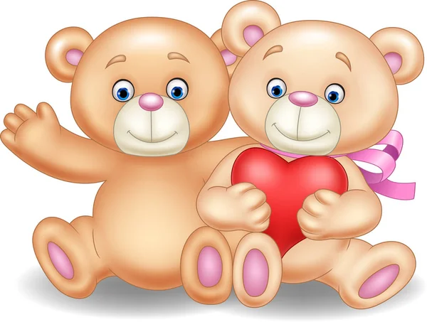 Dessin animé couple romantique d'ours en peluche — Image vectorielle