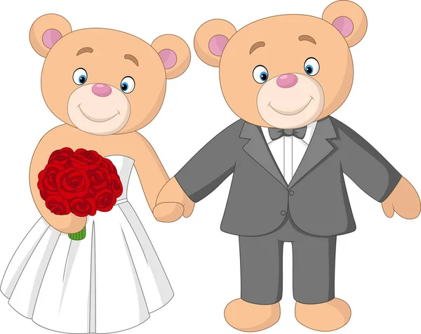Braut und Bräutigam Teddybären heiraten — Stockvektor