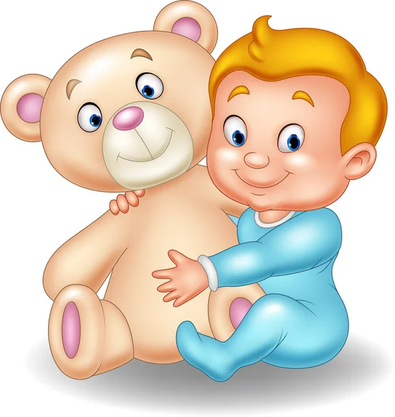 Bebê bonito com urso de pelúcia — Vetor de Stock