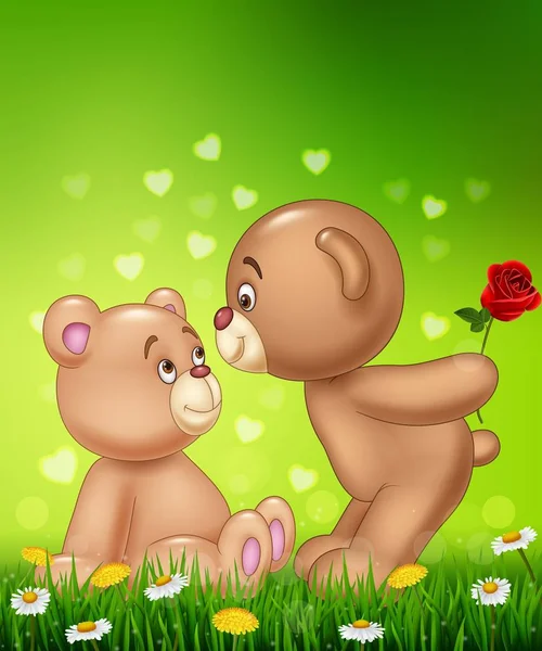 Desenhos animados casal romântico de ursinho de pelúcia —  Vetores de Stock