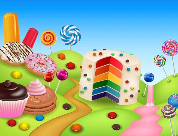 Fantasía candyland con postres y dulces — Archivo Imágenes Vectoriales