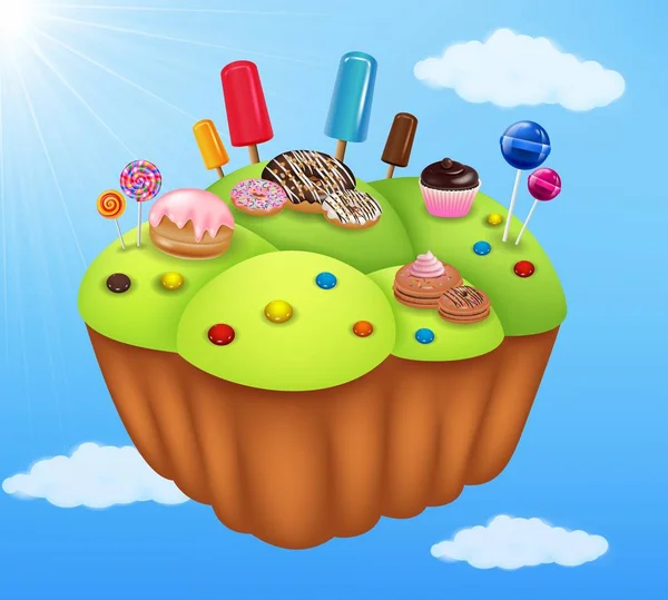 Cartoon Fantasy Sweet Food Land — Stockvektor