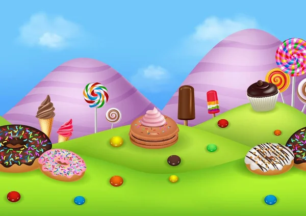 Fantasía candyland con postres y dulces — Archivo Imágenes Vectoriales