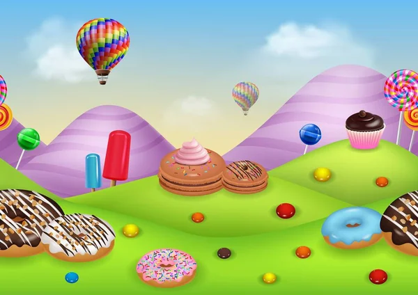 Candyland fantasy s dessrts a sladkosti — Stockový vektor