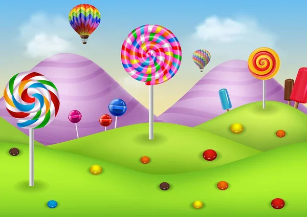 Fantasy candyland con dolci e dolci — Vettoriale Stock