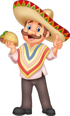 Meksikalı adam taco tutuyor.