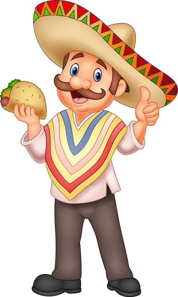 Mexican man holding taco — Stock Vector