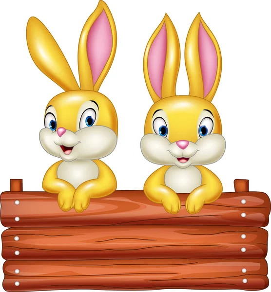 Cartoon bunny memegang papan kayu - Stok Vektor