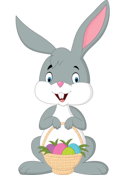 Conejo de Pascua con cubo de huevos — Vector de stock
