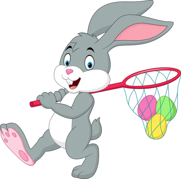 Cartoon coniglio caccia uova di Pasqua — Vettoriale Stock