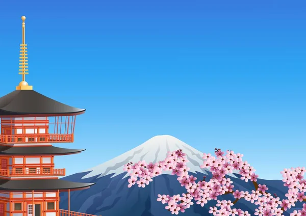 Chureito Pagoda ve sakura çiçeği ile Fuji Dağı
