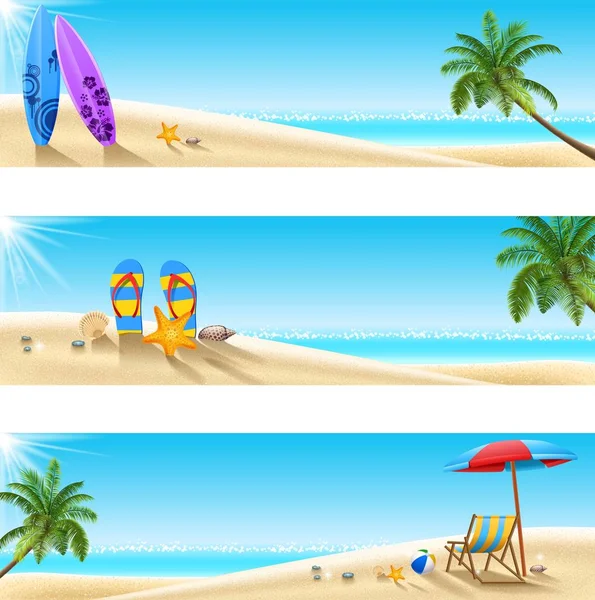 Set of Three tropical beach — Stock Vector