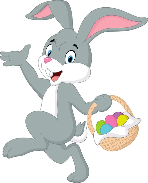 Conejo de dibujos animados celebración cesta de Pascua — Vector de stock