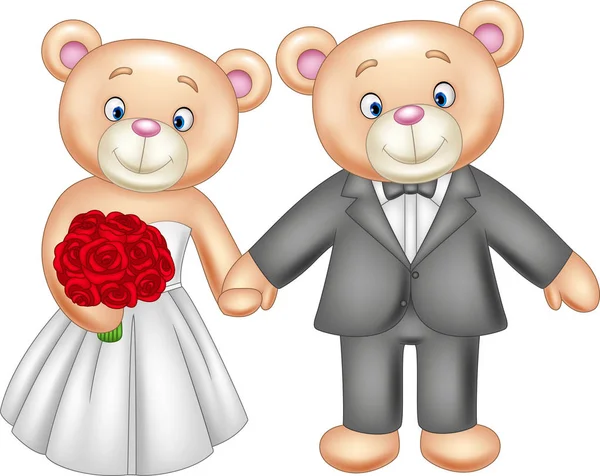 Braut und Bräutigam Teddybären heiraten — Stockvektor