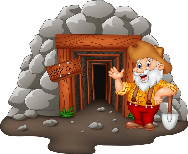 Вход в шахту с золотодобытчиком — стоковый вектор