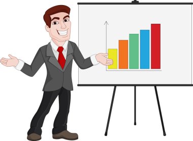 İş sunma. İşadamı gemide istatistikleri gösterir