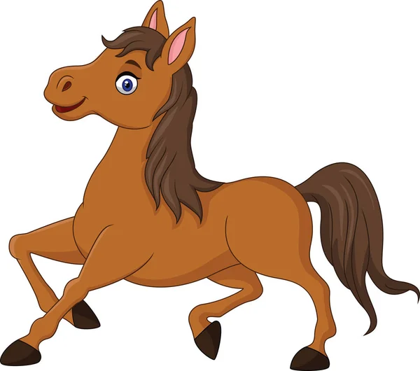 Dibujos animados caballo marrón corriendo — Vector de stock