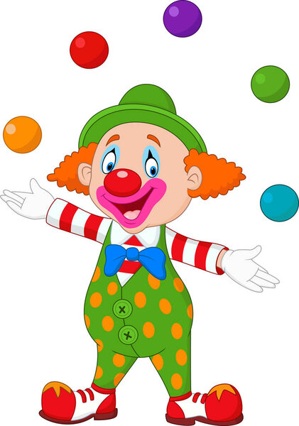 Happy clown juggling with colorful balls