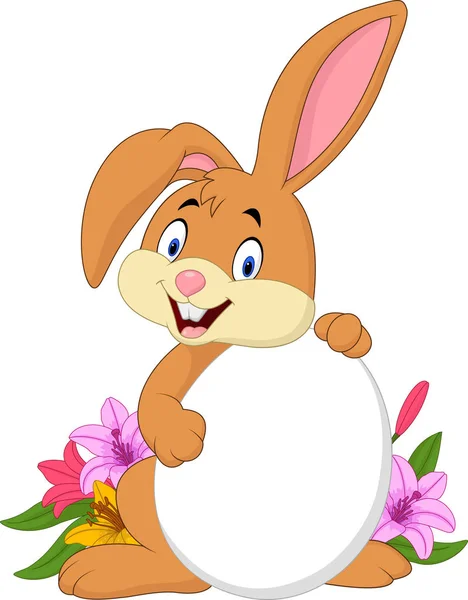 Cartoon påsk kanin hålla vita ägg — Stock vektor