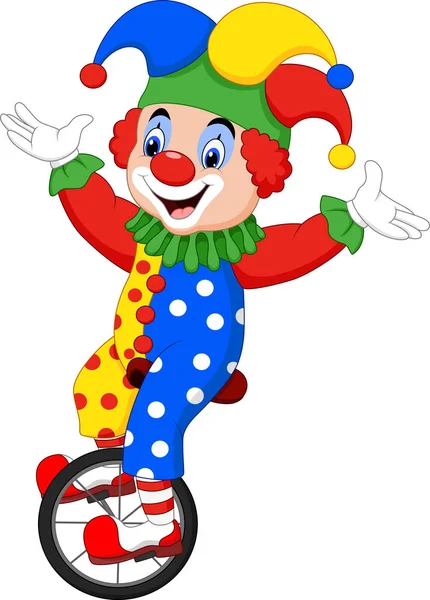 Cartoon clown rijden een wiel fiets — Stockvector