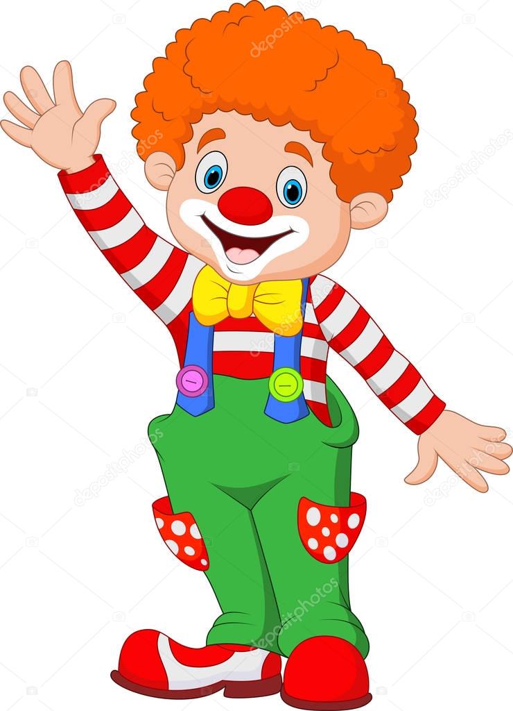 Cartoon happy clown waving hand