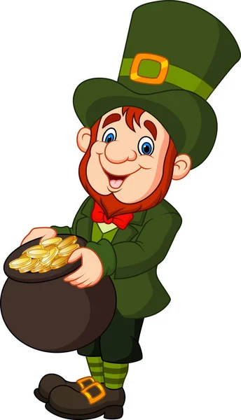 Fumetto leprecauno con moneta d'oro — Vettoriale Stock