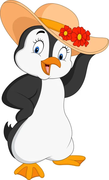 Pingüino de dibujos animados con paja de verano — Vector de stock