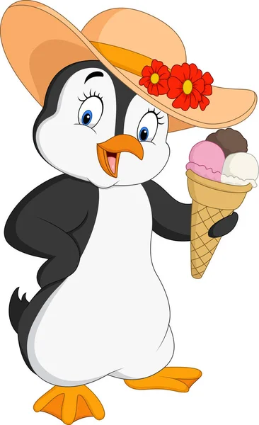 Κινούμενα σχέδια πιγκουίνος εκμετάλλευση παγωτό — Διανυσματικό Αρχείο