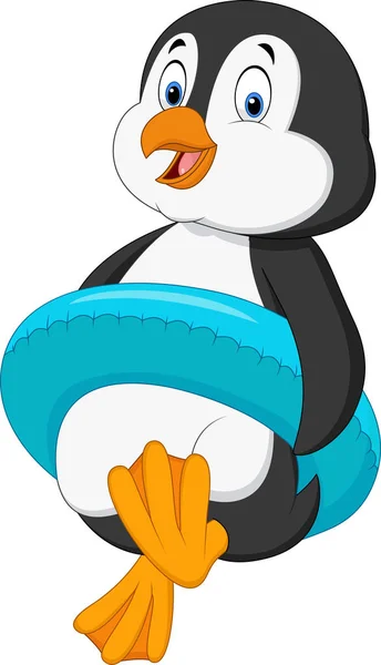 Cartoon penguin with inflatable ring — Stock Vector