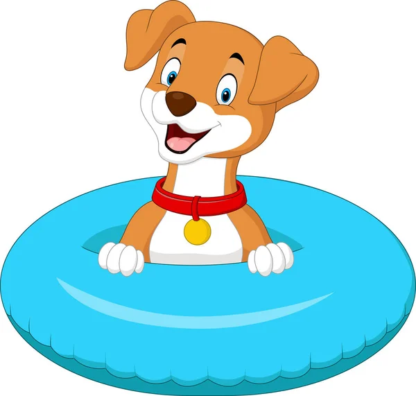 Cartoon hond met opblaasbare ring — Stockvector