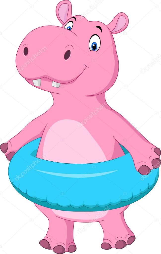 Cartoon hippo with inflatable ring