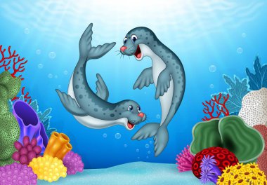 Cartoon seals with under water background