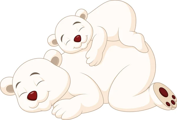 Dibujos animados madre y bebé oso polar durmiendo — Archivo Imágenes Vectoriales