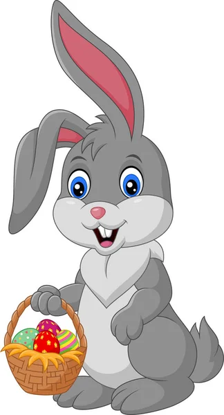 Conejo de dibujos animados sosteniendo una cesta de Pascua — Vector de stock