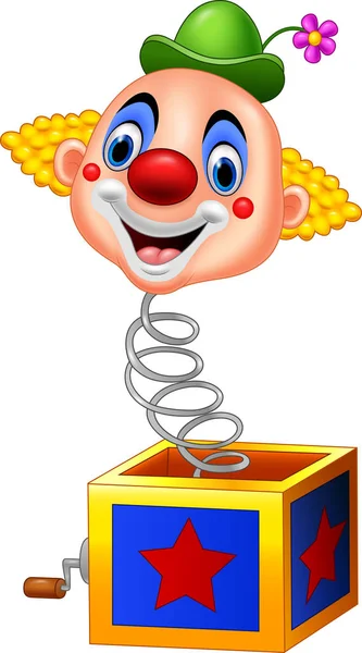 Cartoon clown head coming out of the box — Stock Vector