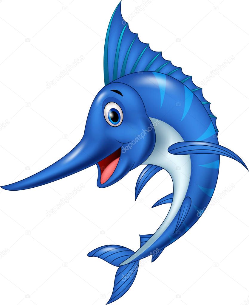 Cartoon swordfish isolated on white background