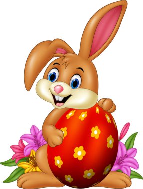 Cartoon bunny holding easter egg clipart