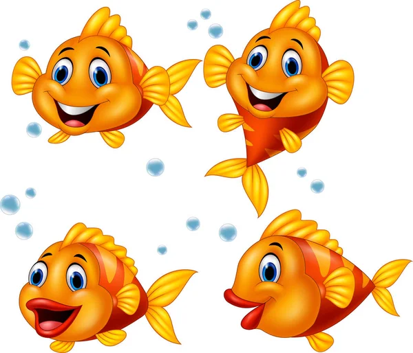 Carino pesce cartone animato raccolta set — Vettoriale Stock