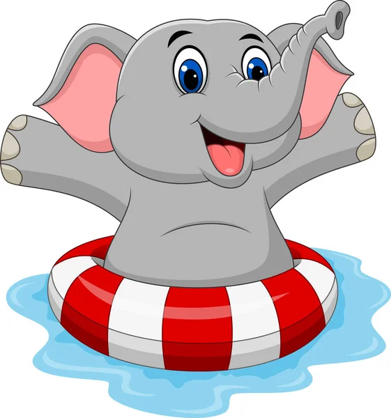 Słoń z kreskówki z nadmuchiwanym pierścieniem — Wektor stockowy
