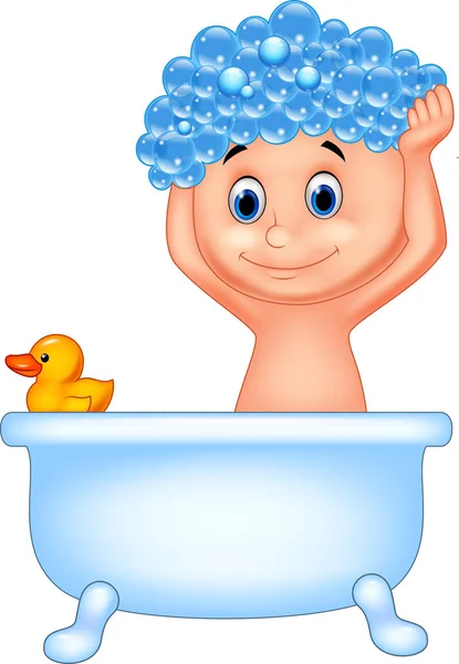 卡通男孩洗个澡 — 图库矢量图片