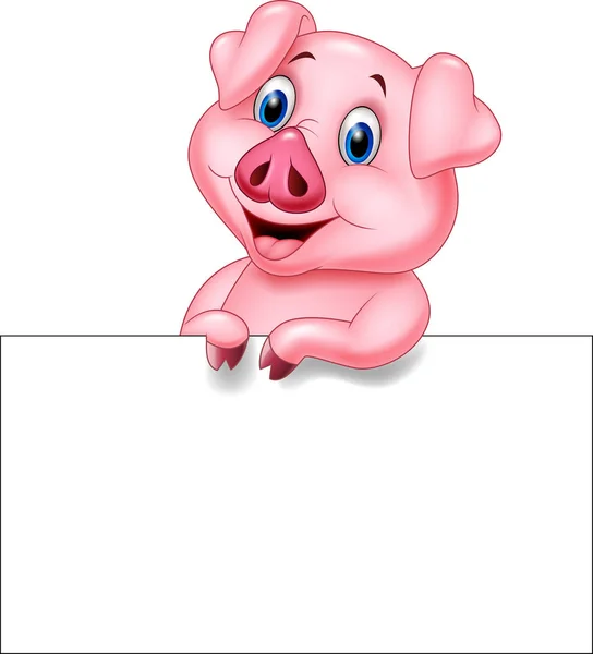 Cartoon pig holding blank sign — Stock Vector