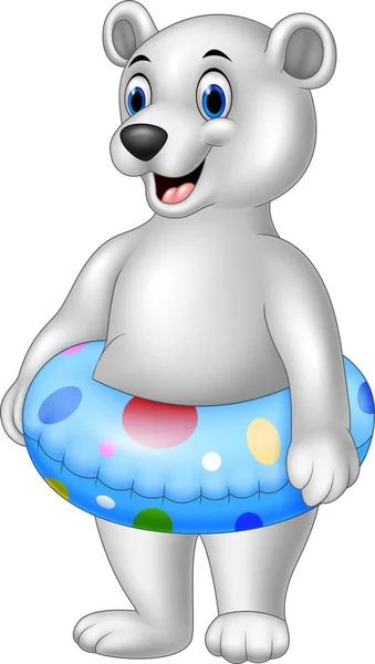 Urso polar dos desenhos animados com anel inflável — Vetor de Stock