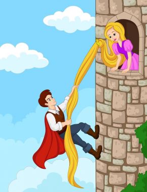 Prince climbing tower using long hair clipart