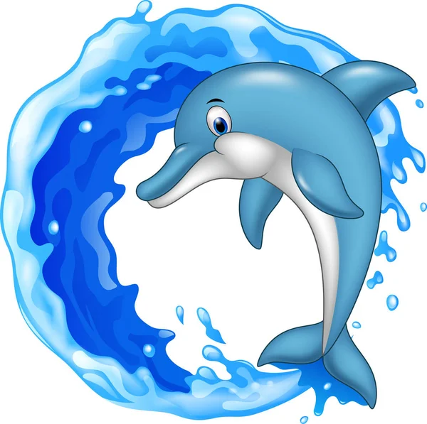 Icono de salto de delfines de dibujos animados — Vector de stock