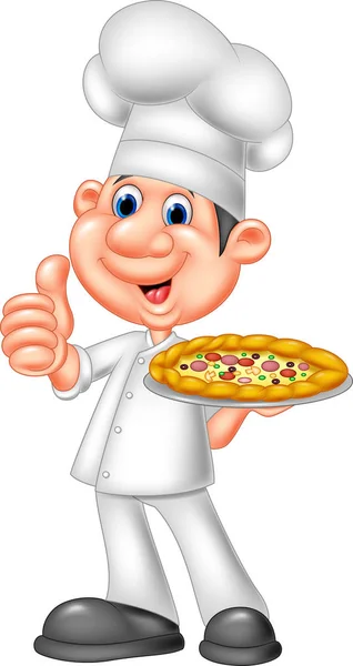 Chef com pizza dando polegares para cima — Vetor de Stock