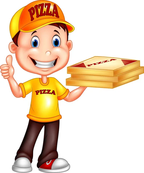 Cartoon entrega de pizza homem dando polegares para cima —  Vetores de Stock
