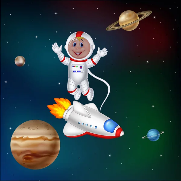 Cartoon astronaut in outer space — Stock Vector