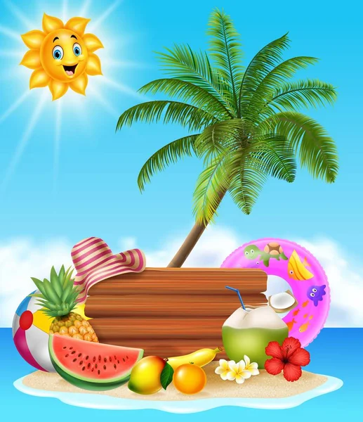 Summer holiday background with tropical fruits — Stock Vector